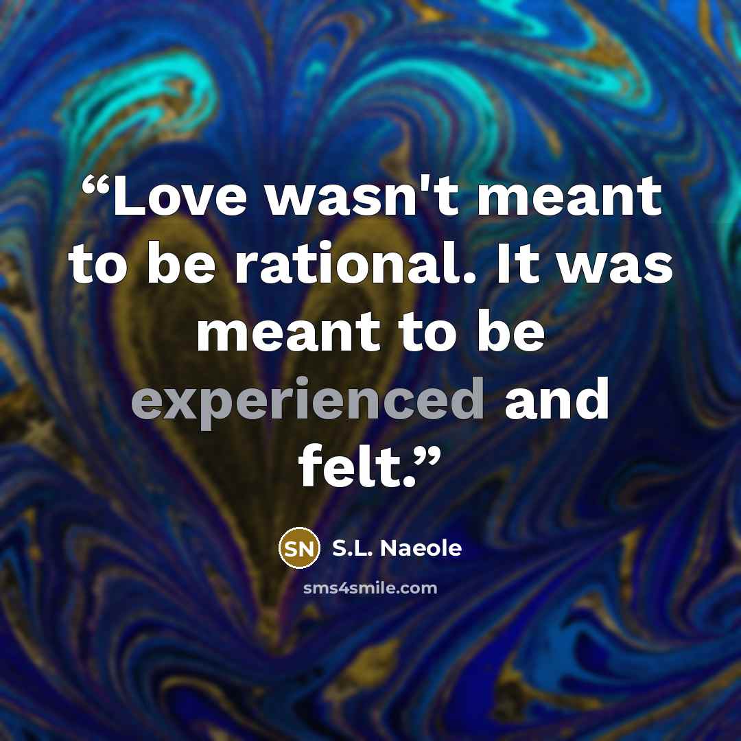 “Love wasn't meant to be rational. It was meant to be experienced and felt.” quote by S.L. Naeole