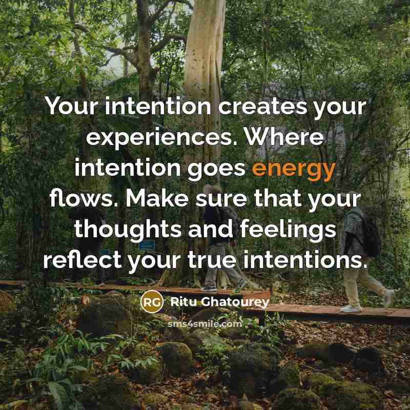 “Your intention creates your experiences. Where intention goes energy flows. Make sure that your thoughts and feelings reflect your true intentions.” quote by Ritu Ghatourey