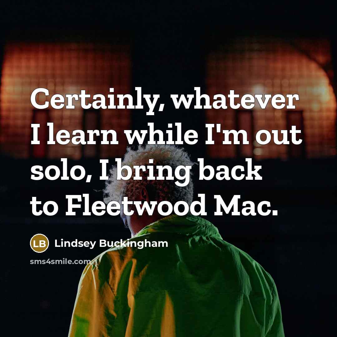 “Certainly, whatever I learn while I'm out solo, I bring back to Fleetwood Mac.” quote by Lindsey Buckingham