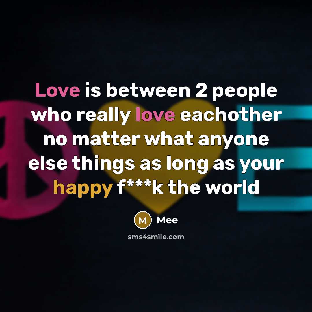 “Love is between 2 people who really love eachother no matter what anyone else things as long as your happy f***k the world” quote by Mee