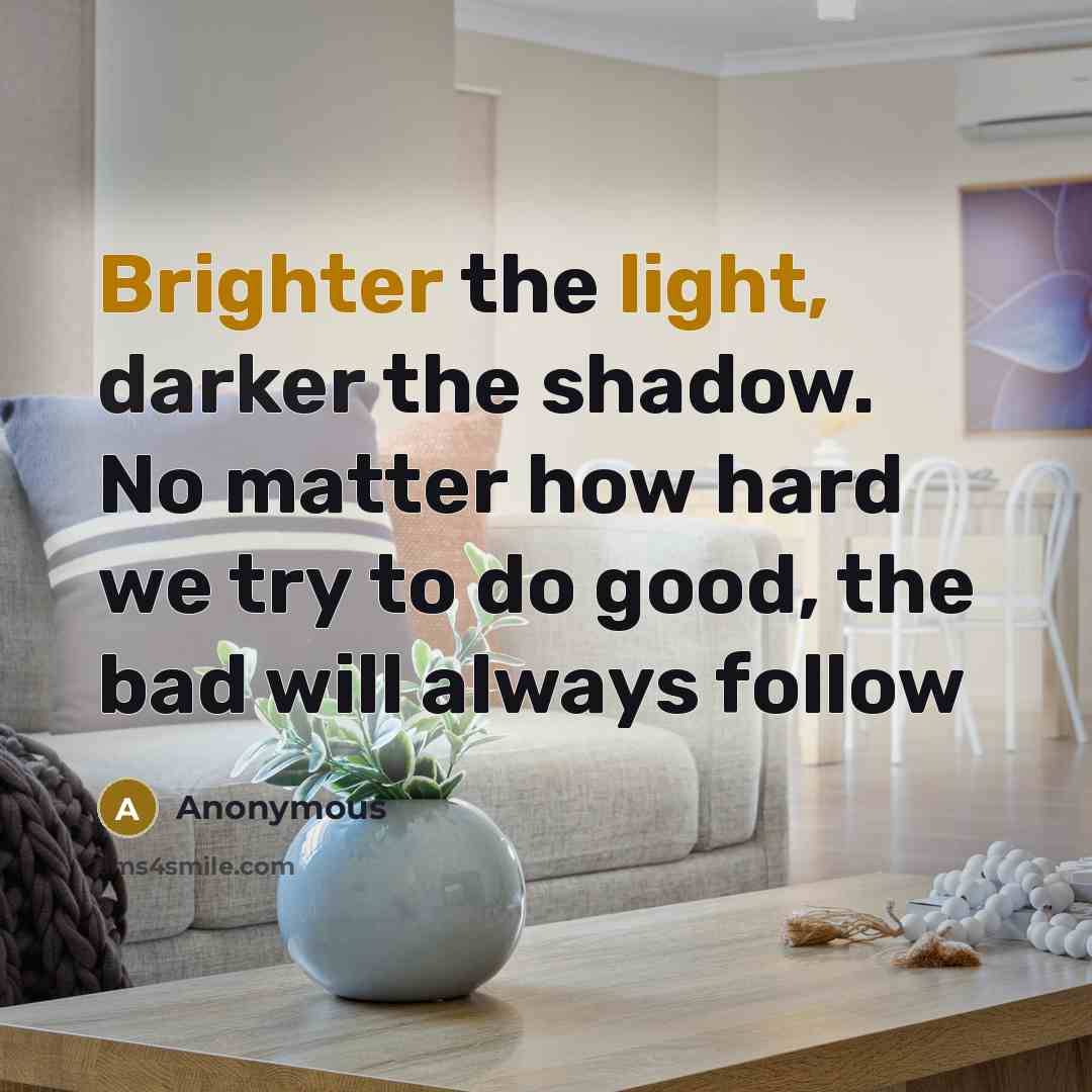 “Brighter the light, darker the shadow. No matter how hard we try to do good, the bad will always follow” quote by Anonymous
