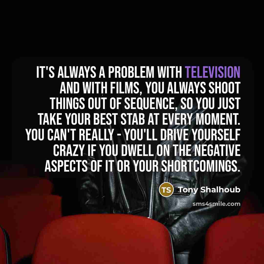 “It's always a problem with television and with films, you always shoot things out of sequence, so you just take your best stab at every moment. You can't really - you'll drive yourself crazy if you dwell on the negative aspects of it or your shortcomings.” quote by Tony Shalhoub