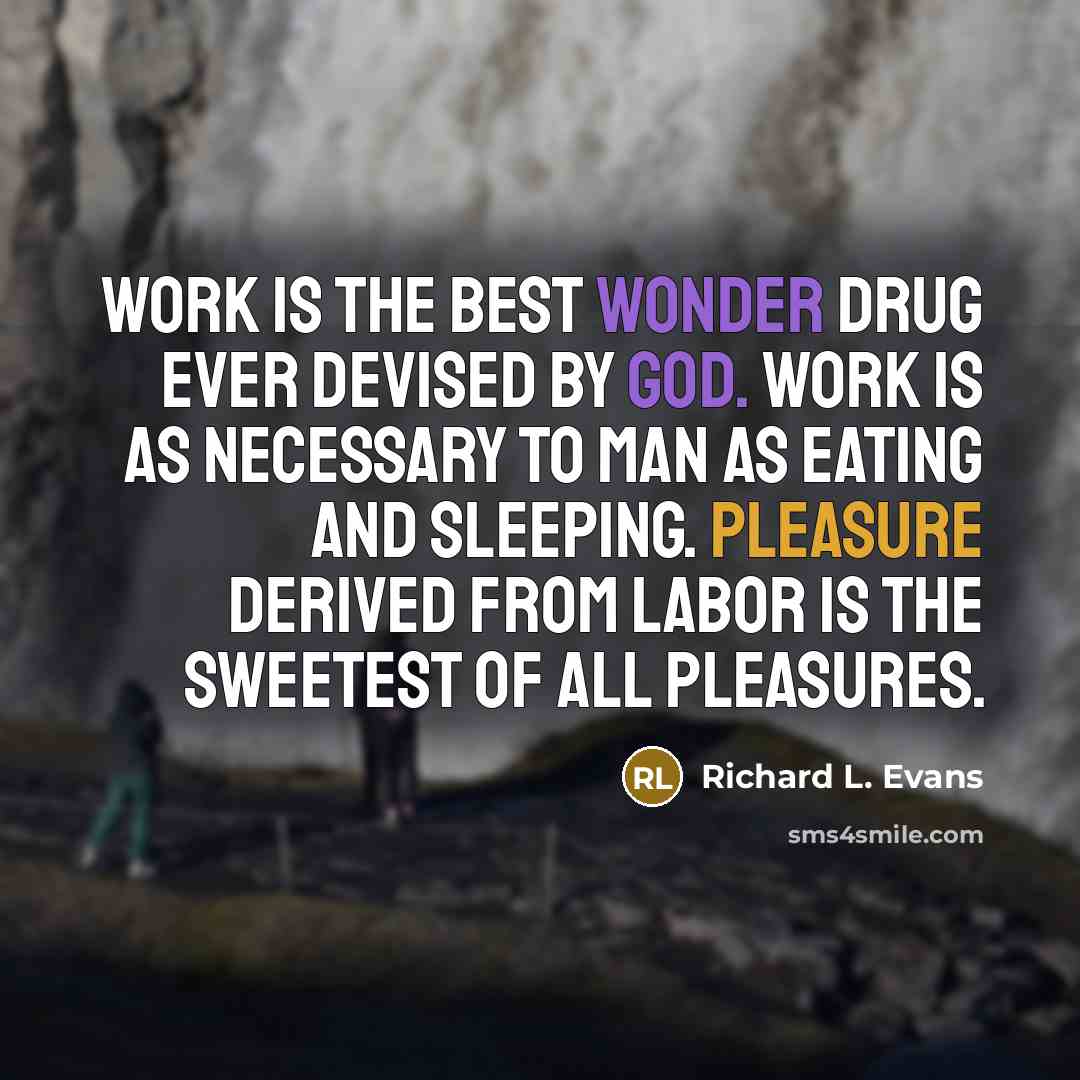 “Work is the best wonder drug ever devised by God. Work is as necessary to man as eating and sleeping. Pleasure derived from labor is the sweetest of all pleasures.” quote by Richard L. Evans