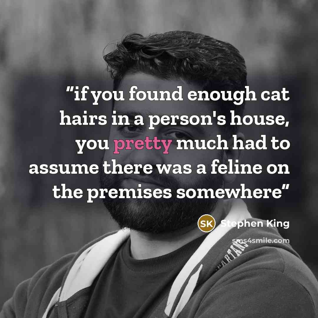 “if you found enough cat hairs in a person's house, you pretty much had to assume there was a feline on the premises somewhere” quote by Stephen King