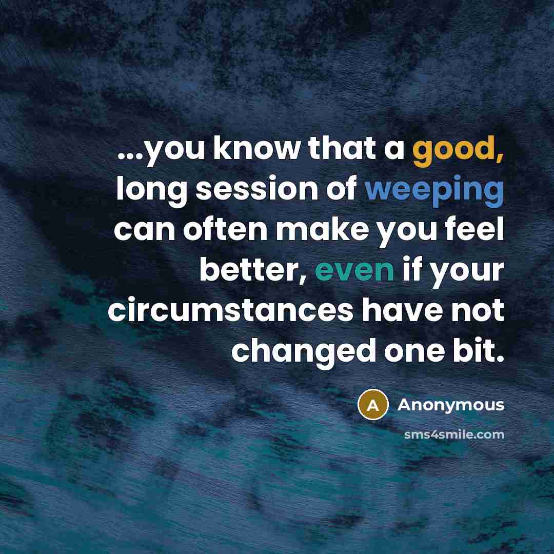 “...you know that a good, long session of weeping can often make you feel better, even if your circumstances have not changed one bit.” quote by Anonymous
