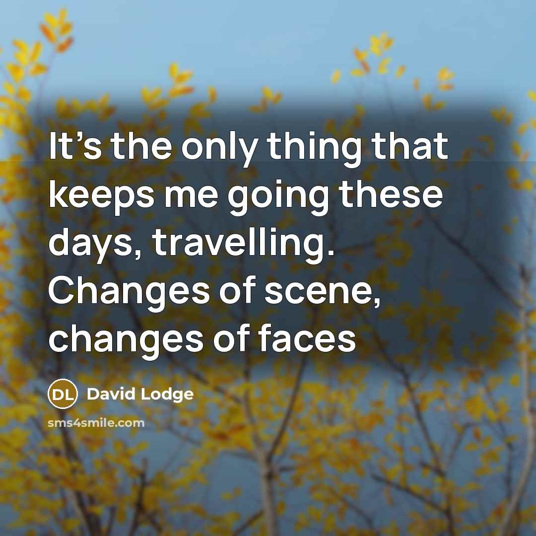 “It's the only thing that keeps me going these days, travelling. Changes of scene, changes of faces” quote by David Lodge