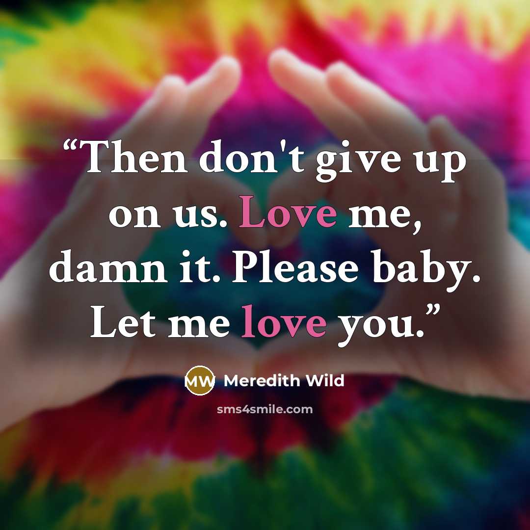 “Then don't give up on us. Love me, damn it. Please baby. Let me love you.” quote by Meredith Wild