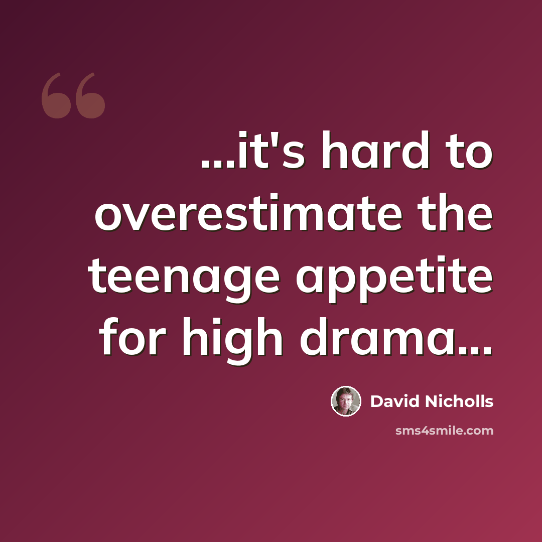 “...it's hard to overestimate the teenage appetite for high drama...” quote by David Nicholls