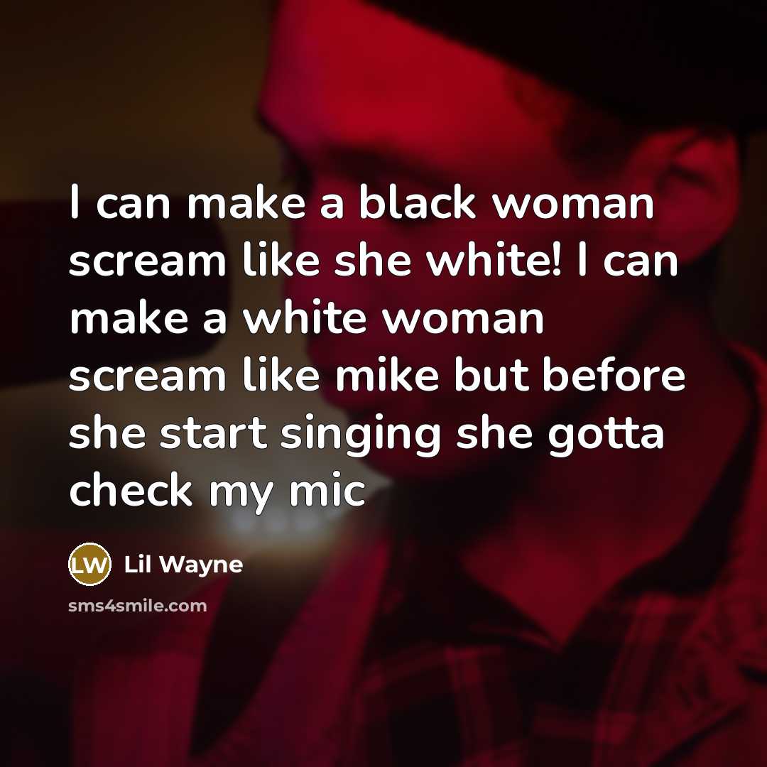 “I can make a black woman scream like she white! I can make a white woman scream like mike but before she start singing she gotta check my mic” quote by Lil Wayne