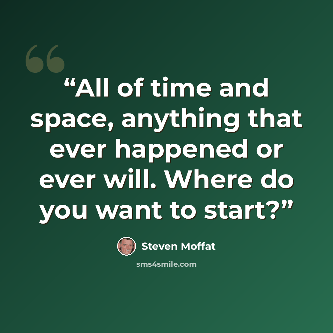 “All of time and space, anything that ever happened or ever will. Where do you want to start?” quote by Steven Moffat