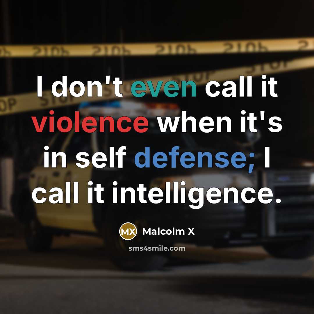 “I don't even call it violence when it's in self defense; I call it intelligence.” quote by Malcolm X