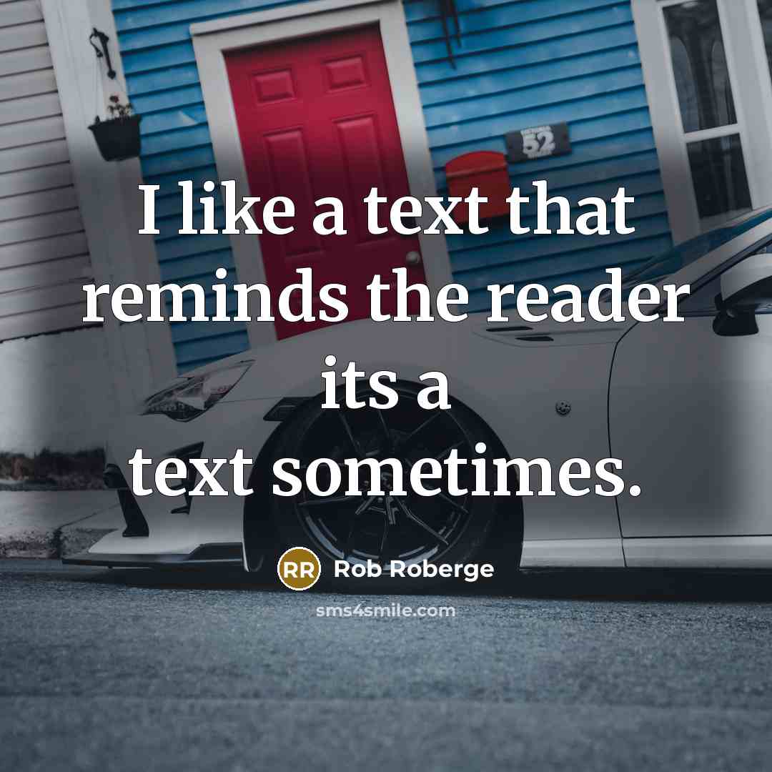 “I like a text that reminds the reader its a text sometimes.” quote by Rob Roberge