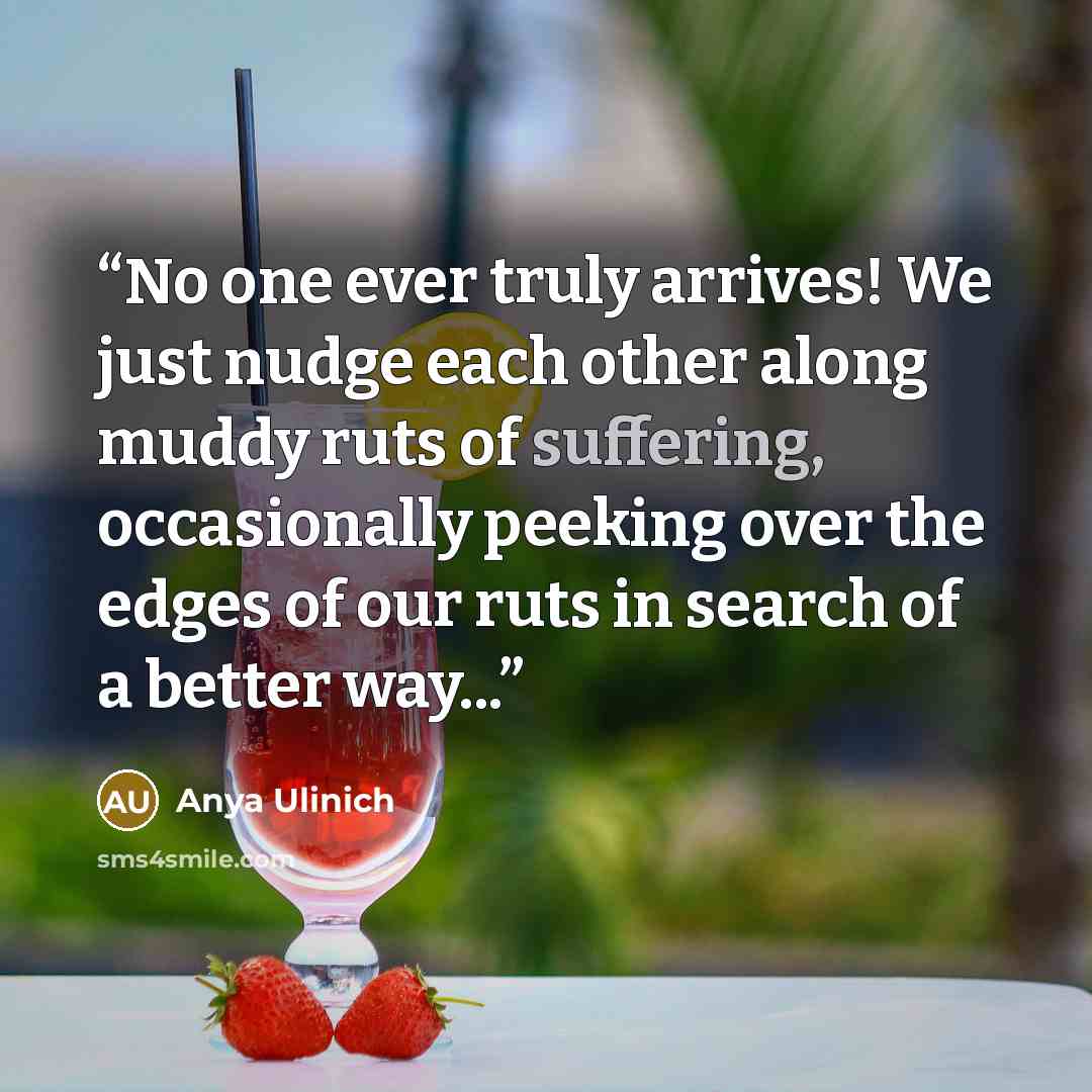 “No one ever truly arrives! We just nudge each other along muddy ruts of suffering, occasionally peeking over the edges of our ruts in search of a better way...” quote by Anya Ulinich