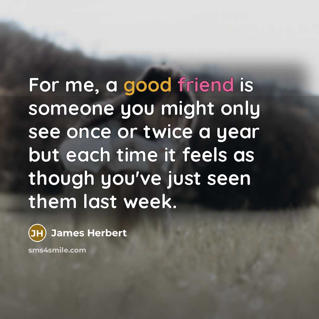 “For me, a good friend is someone you might only see once or twice a year but each time it feels as though you've just seen them last week.” quote by James Herbert