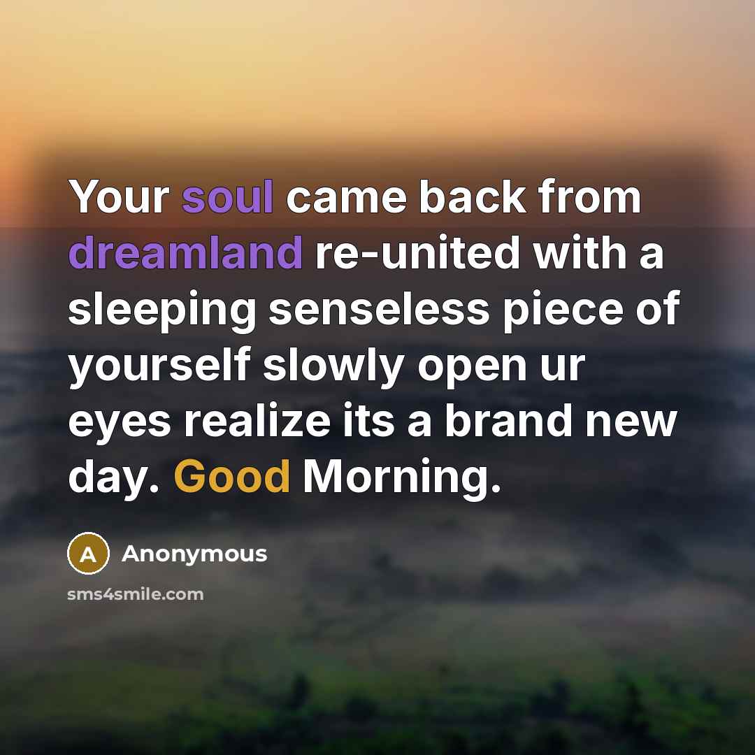 “Your soul came back from dreamland re-united with a sleeping senseless piece of yourself slowly open ur eyes realize its a brand new day. Good Morning.” quote by Anonymous