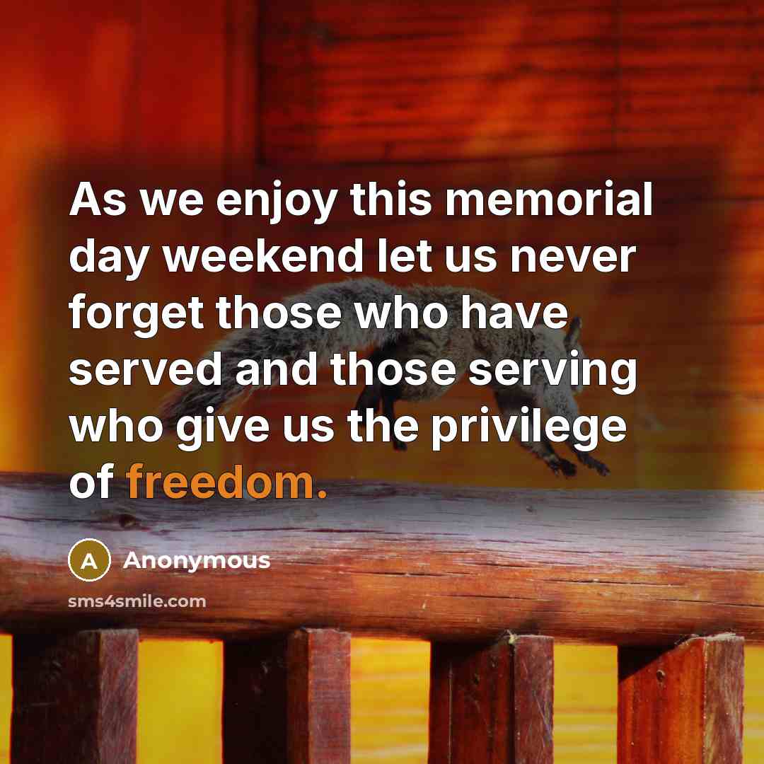 “As we enjoy this memorial day weekend let us never forget those who have served and those serving who give us the privilege of freedom.” quote by Anonymous