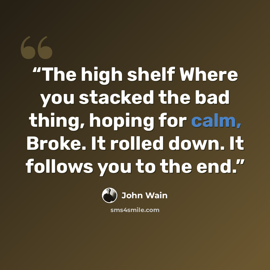 “The high shelf Where you stacked the bad thing, hoping for calm, Broke. It rolled down. It follows you to the end.” quote by John Wain