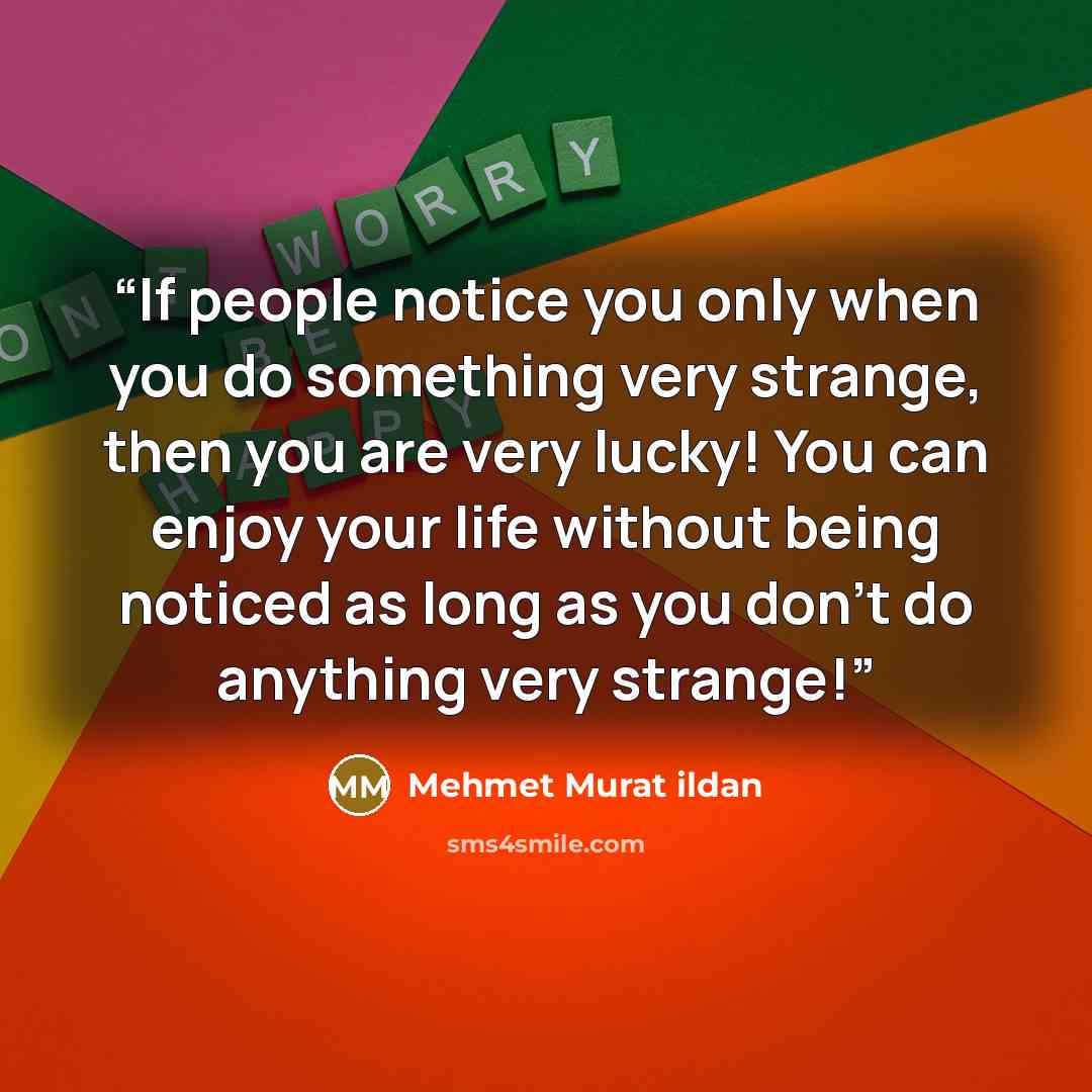 “If people notice you only when you do something very strange, then you are very lucky! You can enjoy your life without being noticed as long as you don’t do anything very strange!” quote by Mehmet Murat ildan