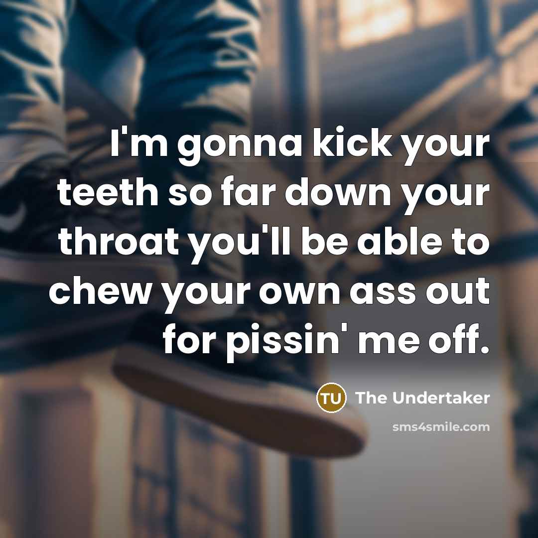 “I'm gonna kick your teeth so far down your throat you'll be able to chew your own ass out for pissin' me off.” quote by The Undertaker
