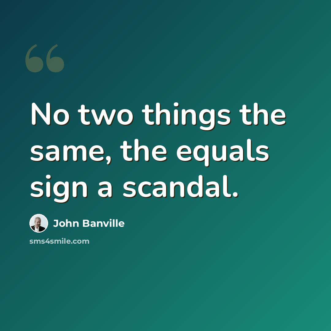 “No two things the same, the equals sign a scandal.” quote by John Banville