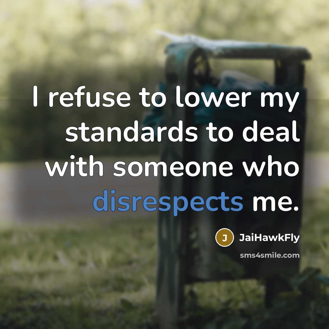 “I refuse to lower my standards to deal with someone who disrespects me.” quote by JaiHawkFly