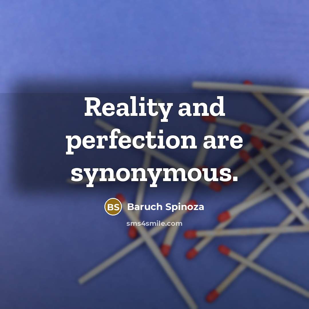 “Reality and perfection are synonymous.” quote by Baruch Spinoza