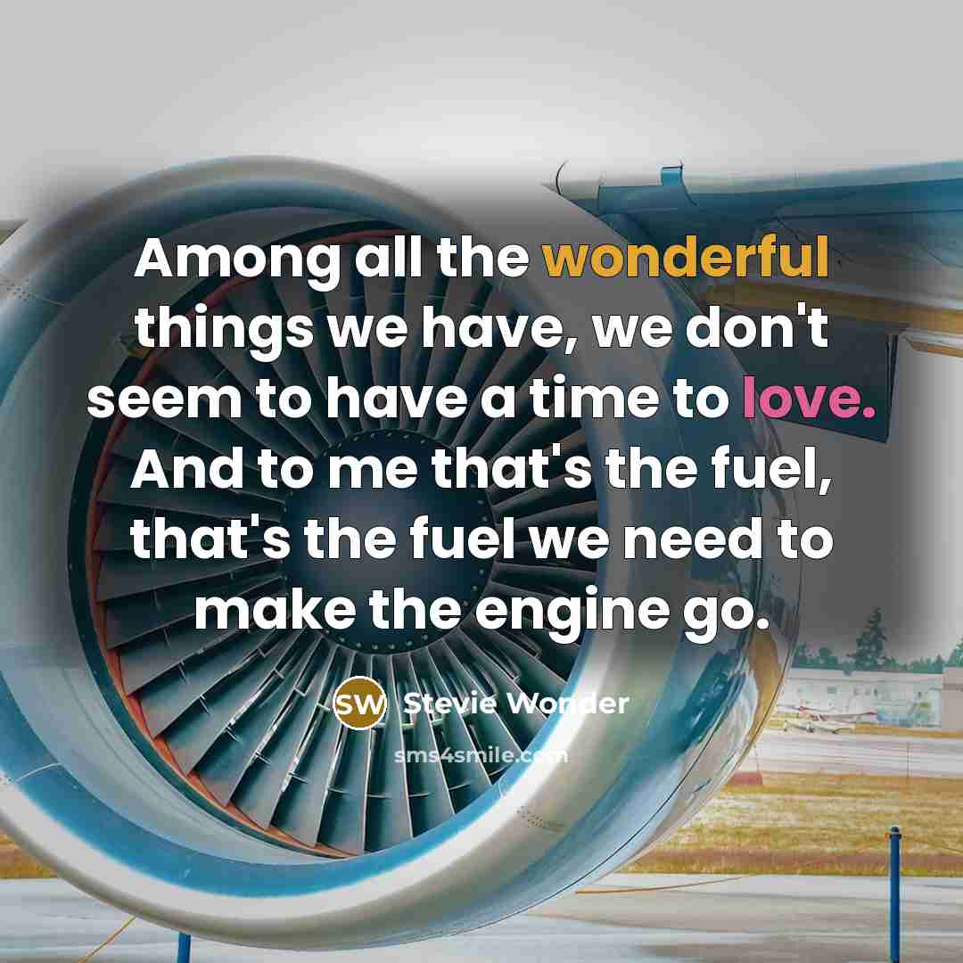 “Among all the wonderful things we have, we don't seem to have a time to love. And to me that's the fuel, that's the fuel we need to make the engine go.” quote by Stevie Wonder