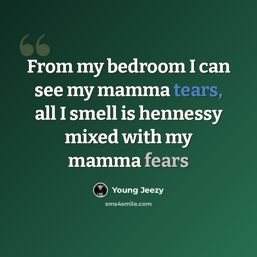 “From my bedroom I can see my mamma tears, all I smell is hennessy mixed with my mamma fears” quote by Young Jeezy