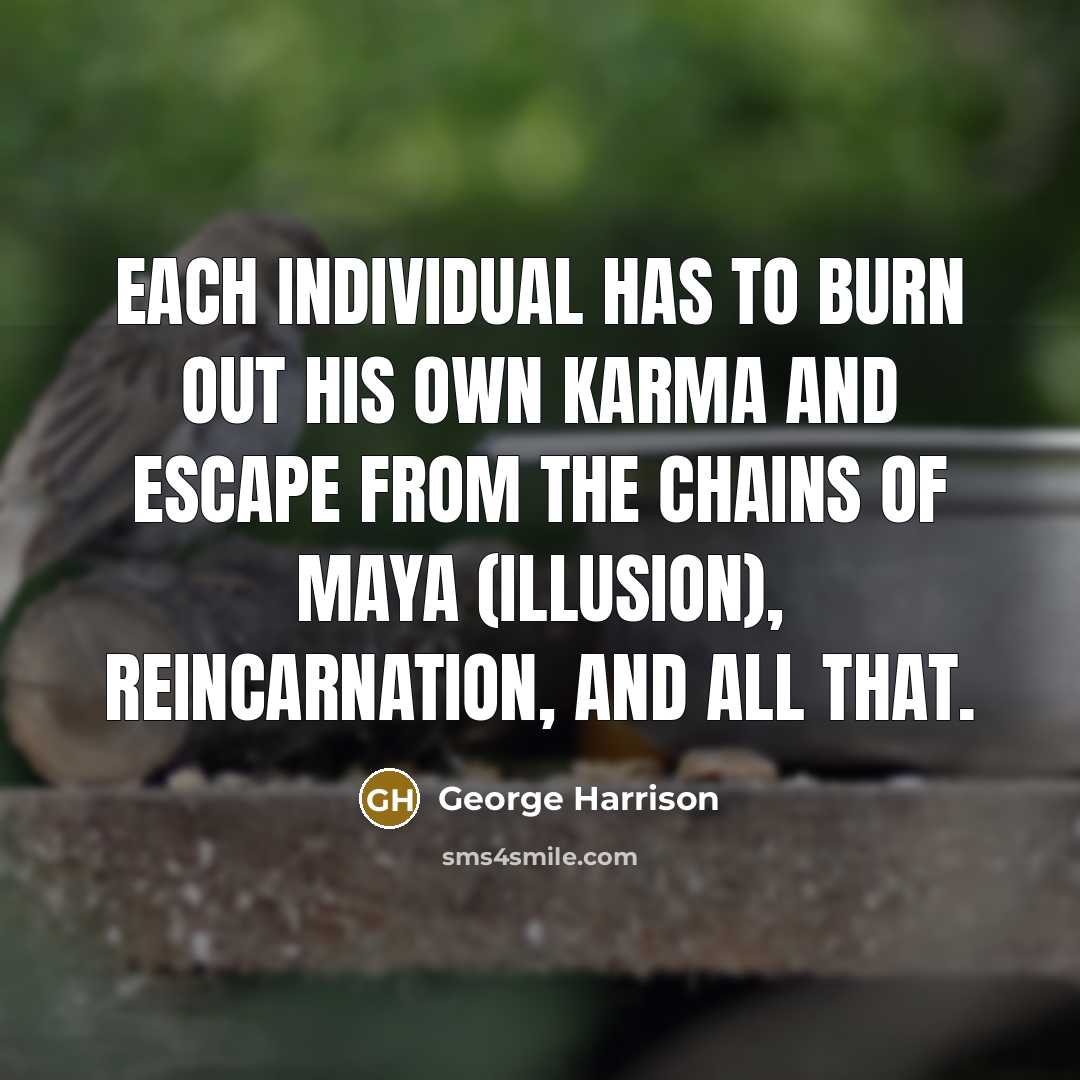 “Each individual has to burn out his own karma and escape from the chains of maya (illusion), reincarnation, and all that.” quote by George Harrison