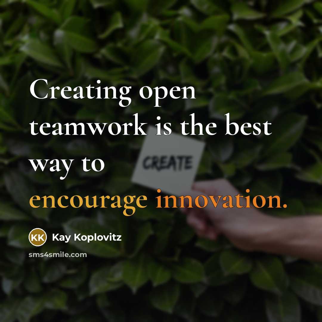 “Creating open teamwork is the best way to encourage innovation.” quote by Kay Koplovitz
