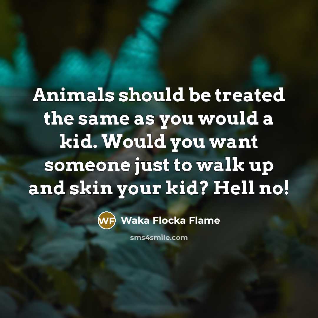 “Animals should be treated the same as you would a kid. Would you want someone just to walk up and skin your kid? Hell no!” quote by Waka Flocka Flame