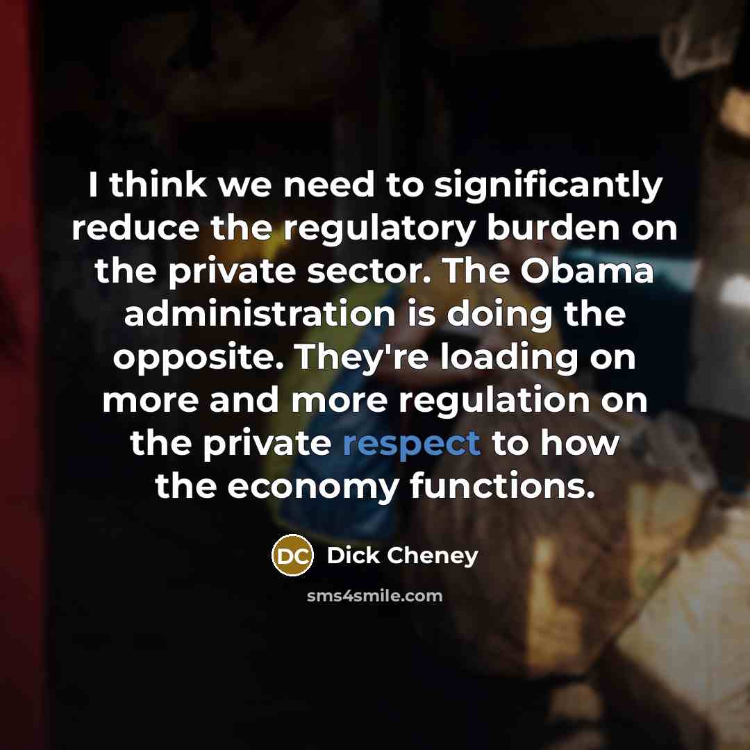 “I think we need to significantly reduce the regulatory burden on the private sector. The Obama administration is doing the opposite. They're loading on more and more regulation on the private respect to how the economy functions.” quote by Dick Cheney