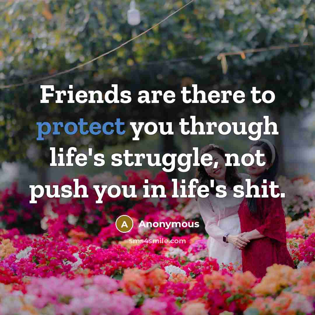 “Friends are there to protect you through life's struggle, not push you in life's shit.” quote by Anonymous