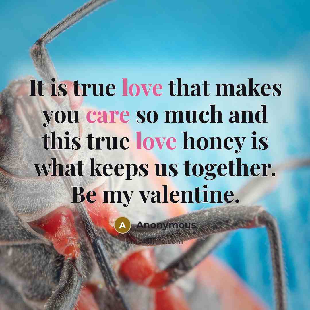 “It is true love that makes you care so much and this true love honey is what keeps us together. Be my valentine.” quote by Anonymous
