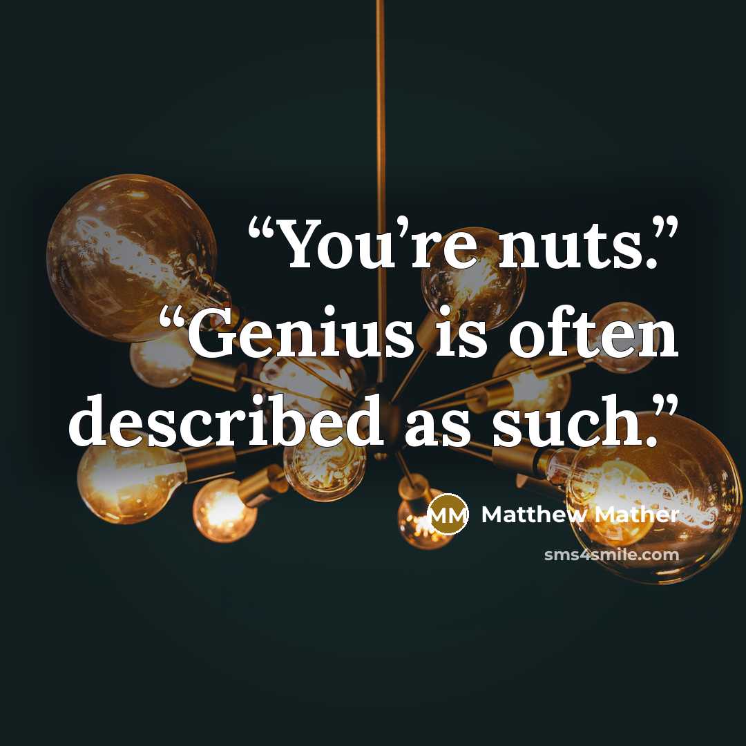 “You’re nuts.” “Genius is often described as such.” quote by Matthew Mather