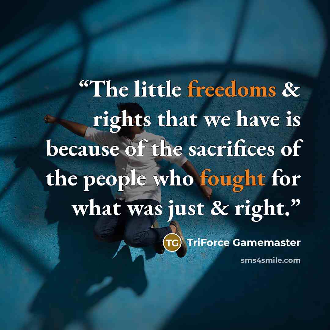 “The little freedoms & rights that we have is because of the sacrifices of the people who fought for what was just & right.” quote by TriForce Gamemaster