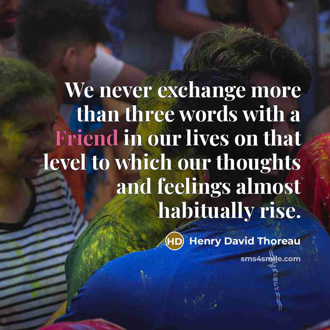 “We never exchange more than three words with a Friend in our lives on that level to which our thoughts and feelings almost habitually rise.” quote by Henry David Thoreau