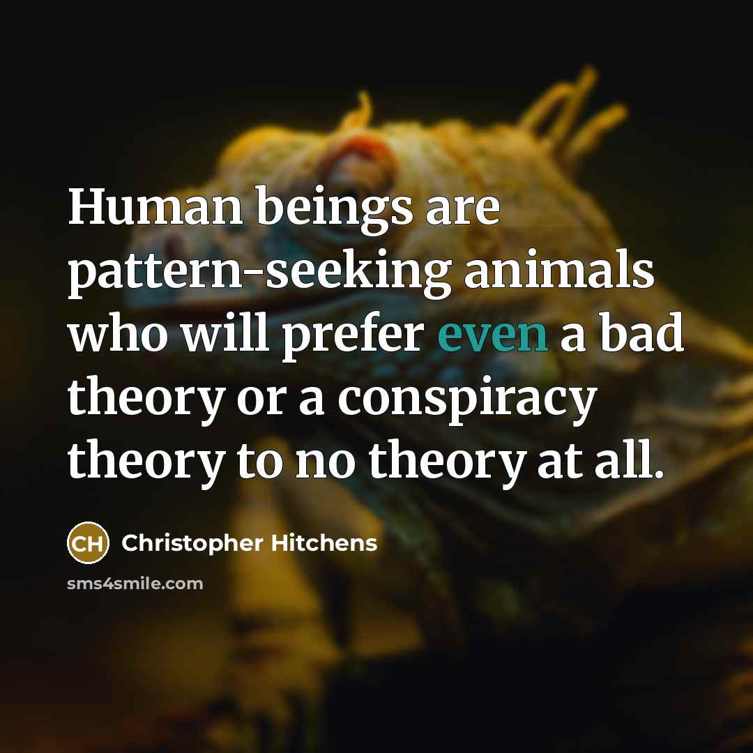 “Human beings are pattern-seeking animals who will prefer even a bad theory or a conspiracy theory to no theory at all.” quote by Christopher Hitchens