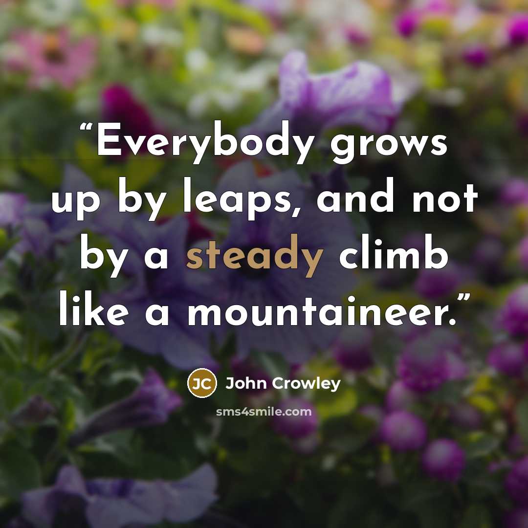 “Everybody grows up by leaps, and not by a steady climb like a mountaineer.” quote by John Crowley