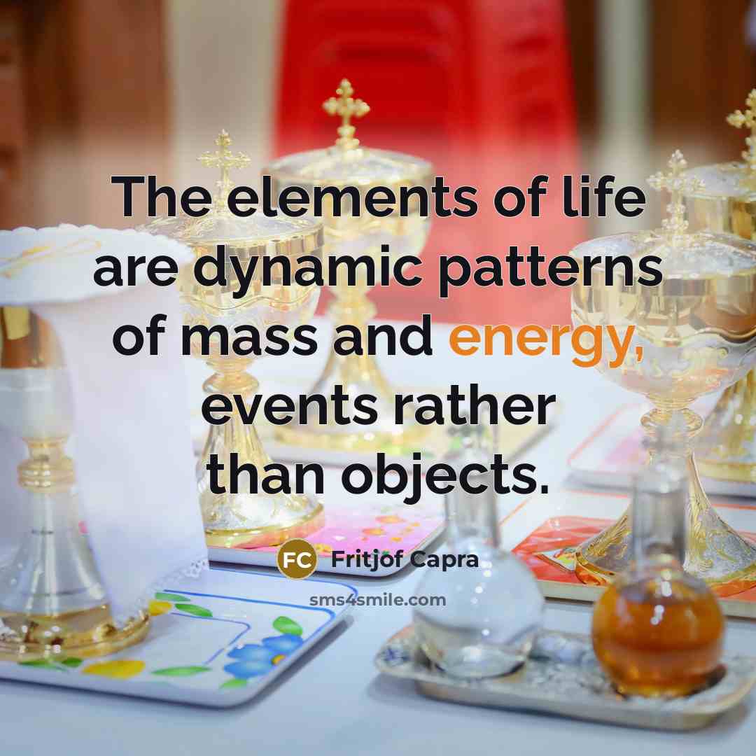 “The elements of life are dynamic patterns of mass and energy, events rather than objects.” quote by Fritjof Capra