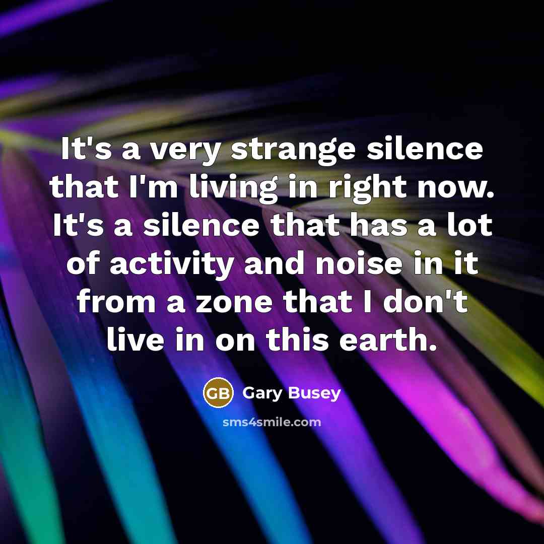 “It's a very strange silence that I'm living in right now. It's a silence that has a lot of activity and noise in it from a zone that I don't live in on this earth.” quote by Gary Busey