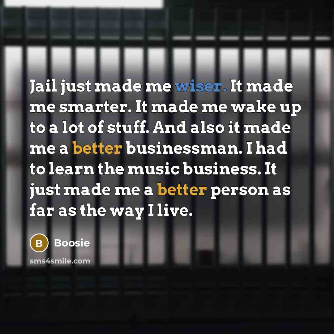 “Jail just made me wiser. It made me smarter. It made me wake up to a lot of stuff. And also it made me a better businessman. I had to learn the music business. It just made me a better person as far as the way I live.” quote by Boosie
