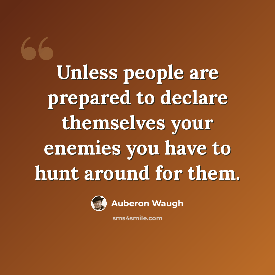 “Unless people are prepared to declare themselves your enemies you have to hunt around for them.” quote by Auberon Waugh
