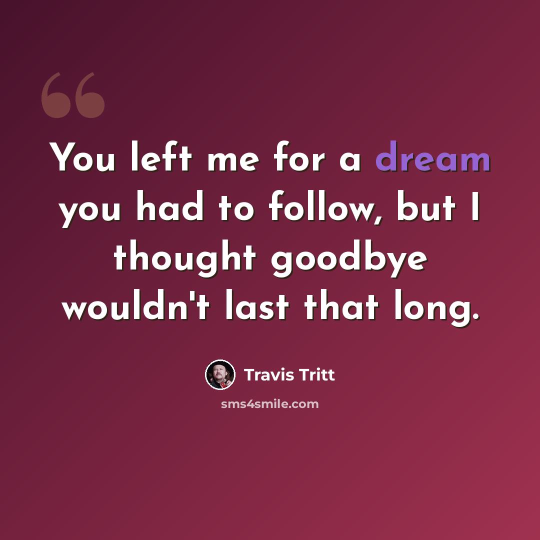 “You left me for a dream you had to follow, but I thought goodbye wouldn't last that long.” quote by Travis Tritt