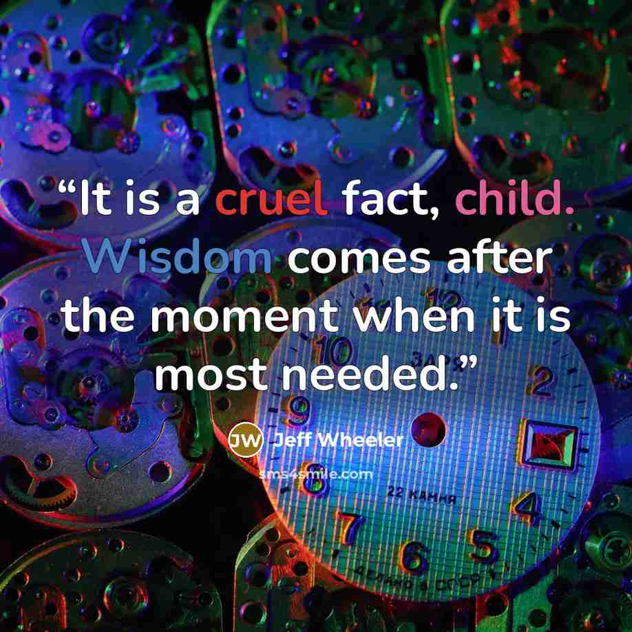 “It is a cruel fact, child. Wisdom comes after the moment when it is most needed.” quote by Jeff Wheeler