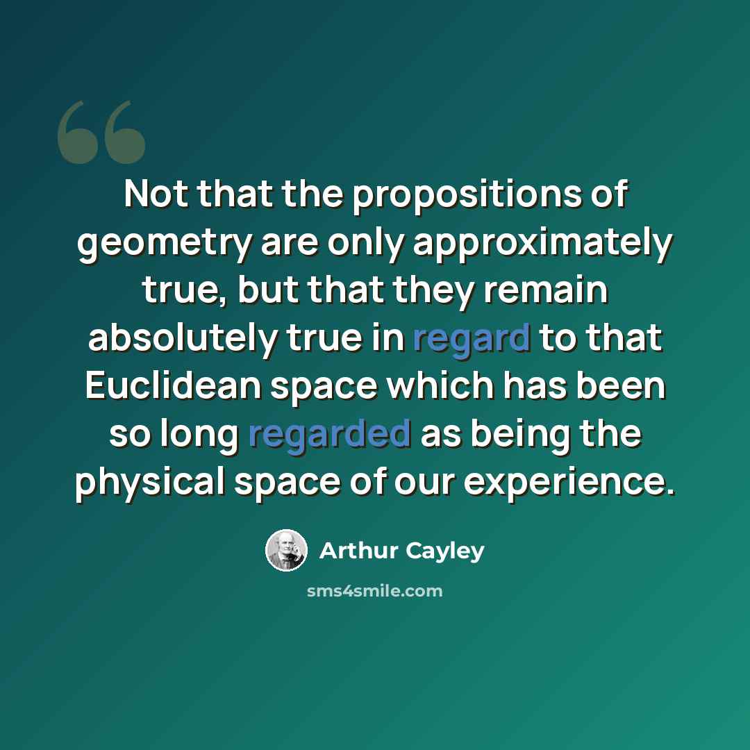 “Not that the propositions of geometry are only approximately true, but that they remain absolutely true in regard to that Euclidean space which has been so long regarded as being the physical space of our experience.” quote by Arthur Cayley