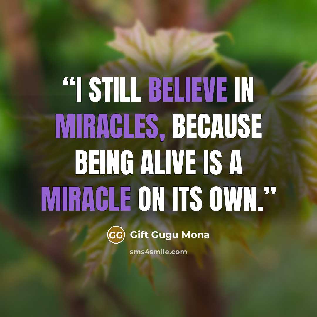 “I still believe in miracles, because being alive is a miracle on its own.” quote by Gift Gugu Mona
