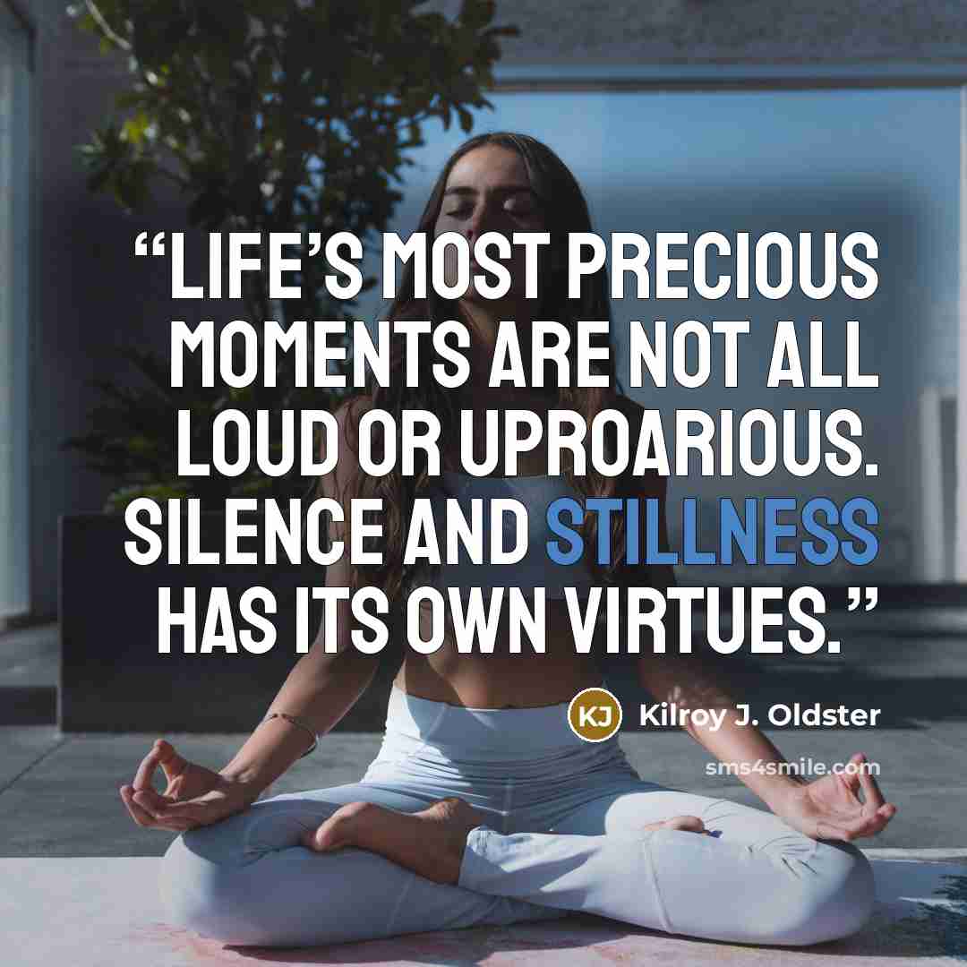 “Life’s most precious moments are not all loud or uproarious. Silence and stillness has its own virtues.” quote by Kilroy J. Oldster