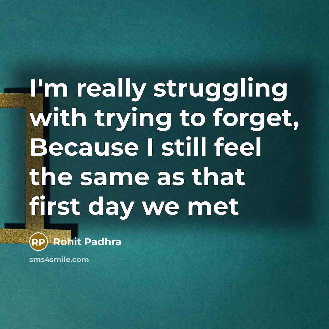 “I'm really struggling with trying to forget, Because I still feel the same as that first day we met” quote by Rohit Padhra