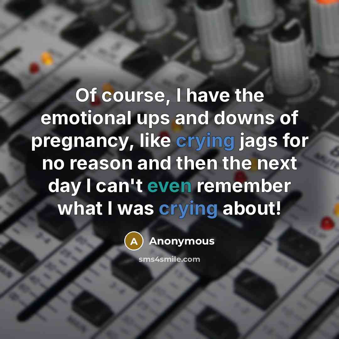 “Of course, I have the emotional ups and downs of pregnancy, like crying jags for no reason and then the next day I can't even remember what I was crying about!” quote by Anonymous